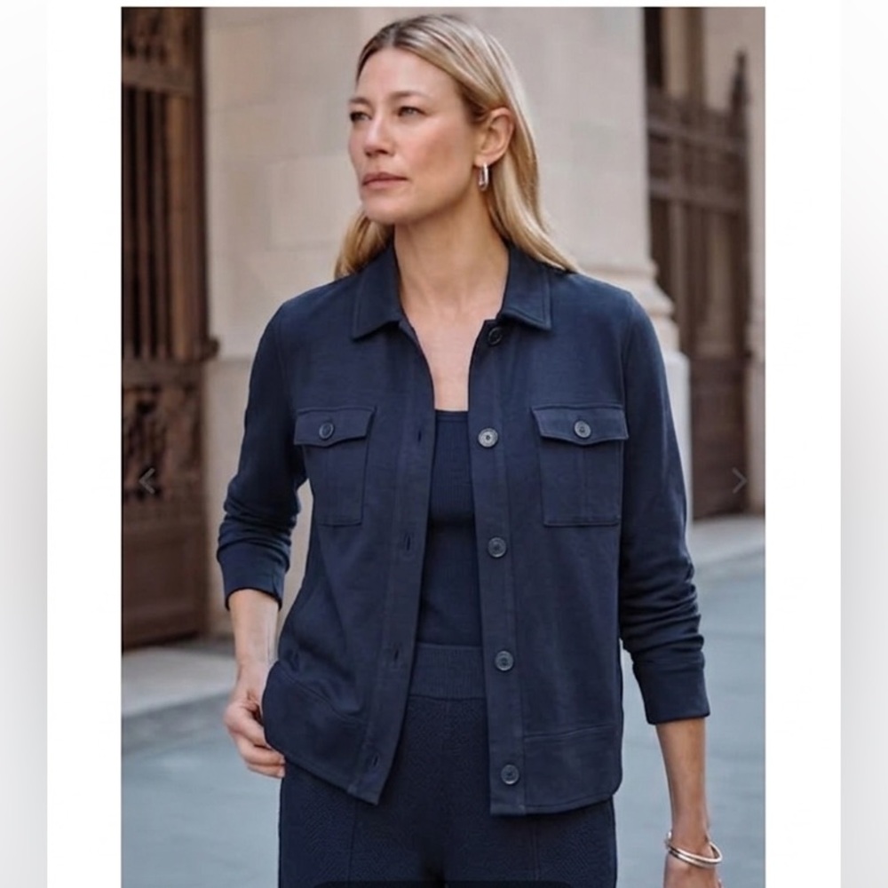 J Jill Wearever double knit Classic Navy Utility shacket shirt Jacket size M